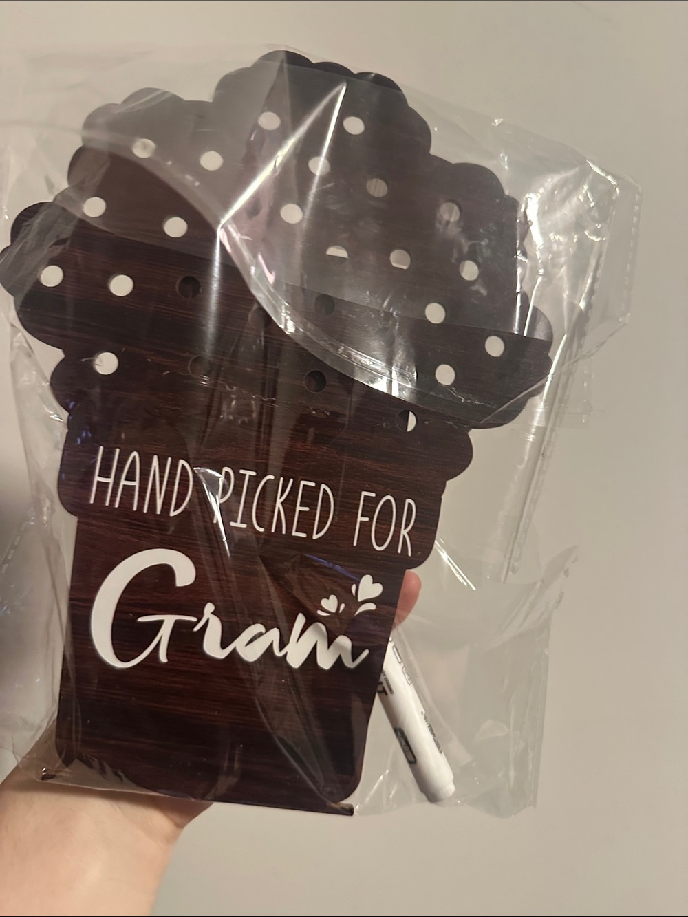 Wooden 'Hand Picked For Gram' Floral Display - Dark Brown - Picture 3 of 3